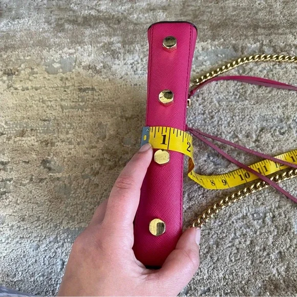 REBECCA MINKOFF Avery Saffiano Leather Crossbody Bag Fuchsia Pink Gold Chain - Picture 14 of 14